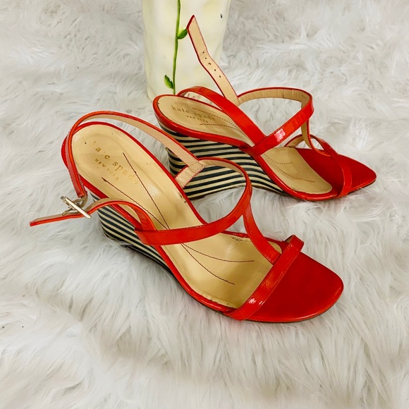 Kate Spade Lorna Orange Patent Wedge Sandals 8.5 - Picture 5 of 9